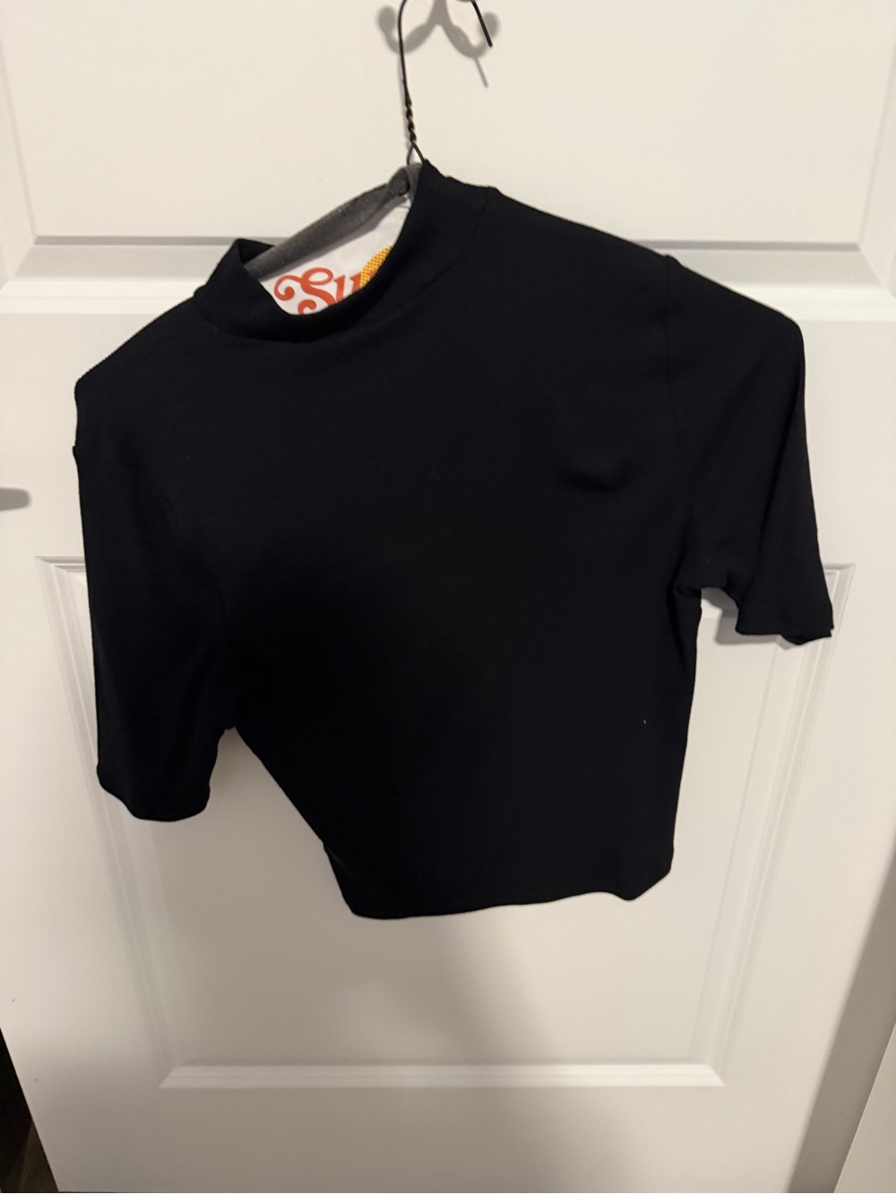 Express Black Mock Neck Short Sleeve Cropped Top